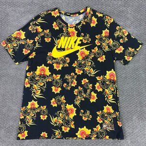 Nike Floral All Over Print Shirt The Tee Shirt Men's XL Black Yellow 892215 011